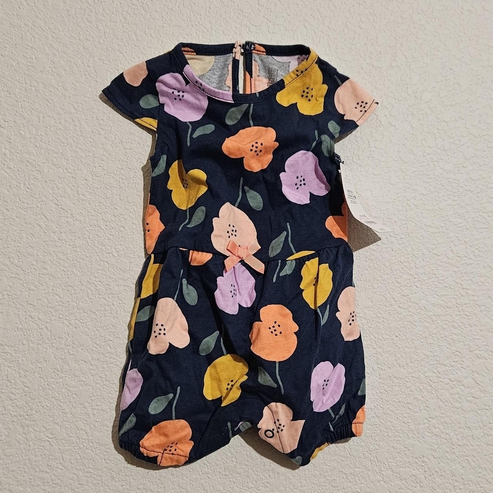 Floral Kids Dress - Navy with Multicolor Flowers